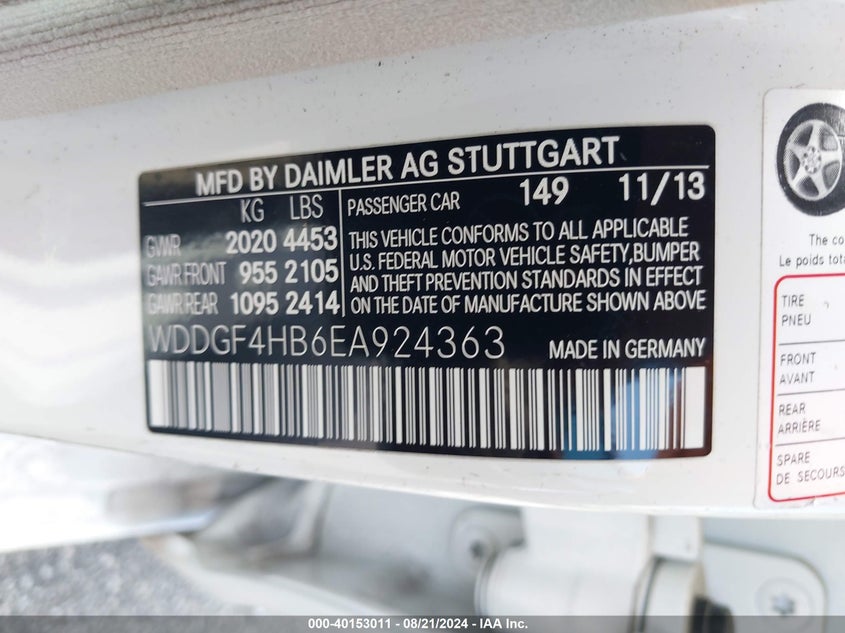 2014 Mercedes-Benz C 250 Luxury/Sport VIN: WDDGF4HB6EA924363 Lot: 40153011