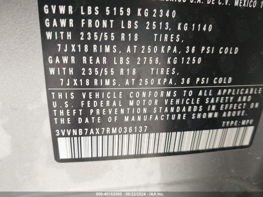 2024 VOLKSWAGEN TIGUAN 2.0L I-4 DI, DOHC, V(VIN: 3VVNB7AX7RM036137