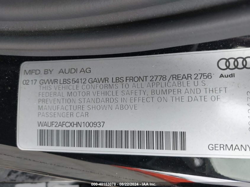 2017 AUDI A6 PREMIUM PLUS - WAUF2AFCXHN100937