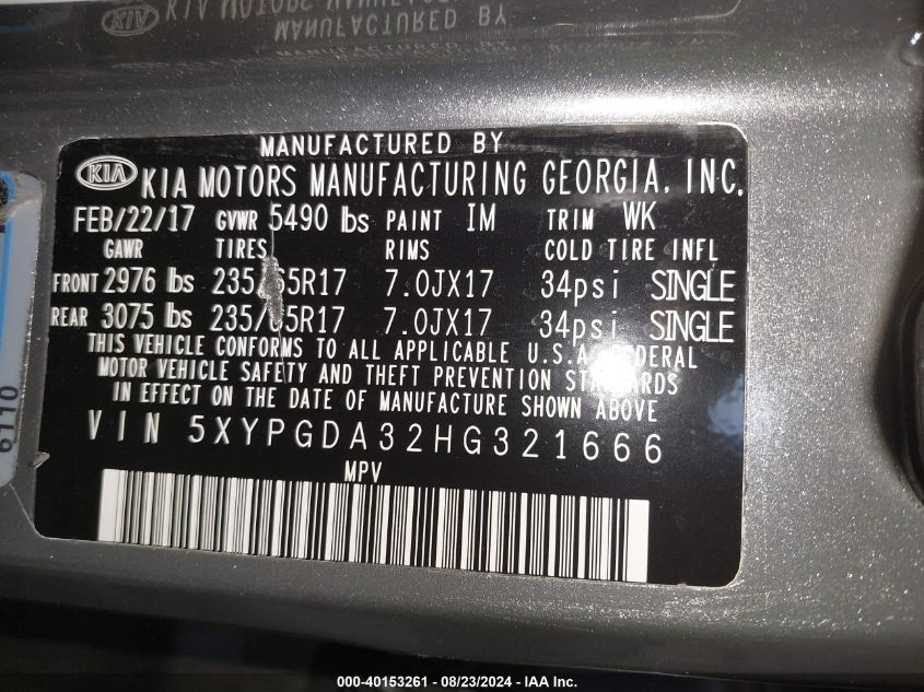 2017 KIA SORENTO 2.4L LX - 5XYPGDA32HG321666