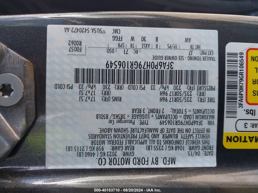 3FA6P0H79GR106549 2016 Ford Fusion Se