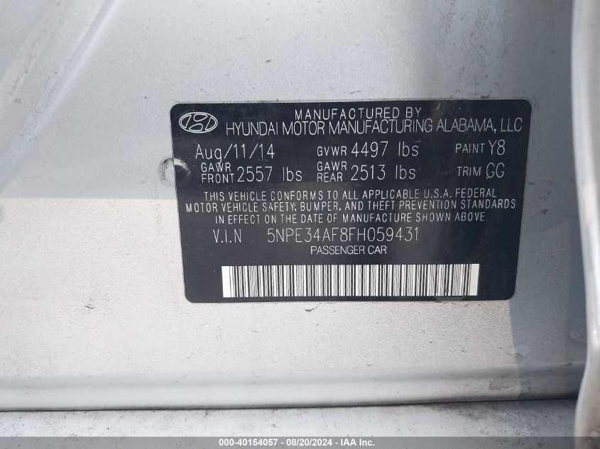 5NPE34AF8FH059431 2015 Hyundai Sonata Sport