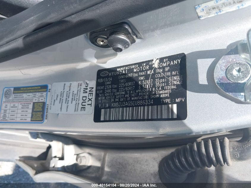 2014 Hyundai Tucson Se VIN: KM8JU3AG5EU886334 Lot: 40154104