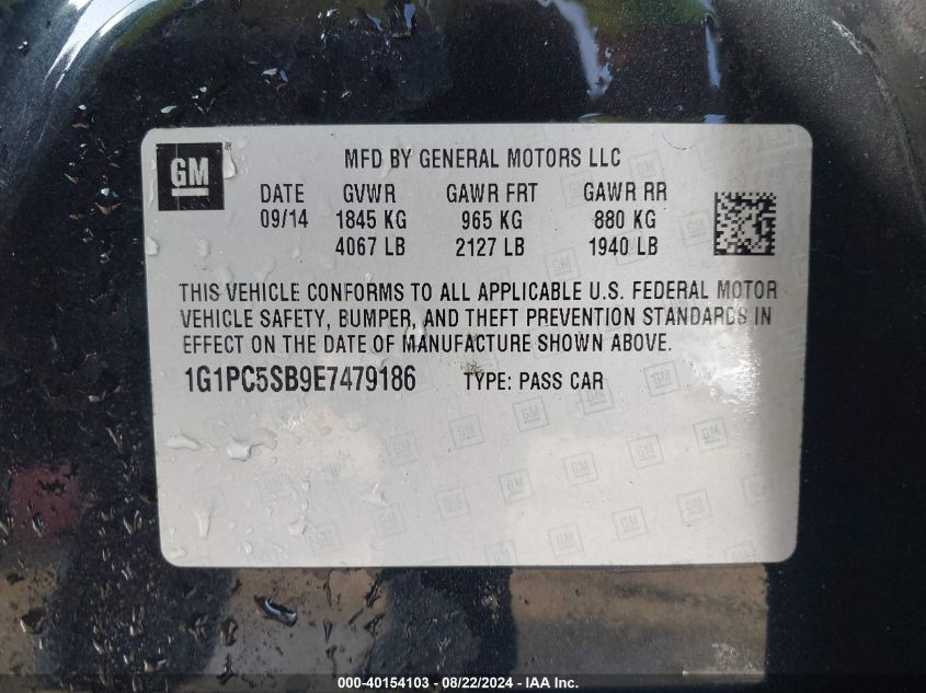 2014 Chevrolet Cruze 1Lt Auto VIN: 1G1PC5SB9E7479186 Lot: 40154103