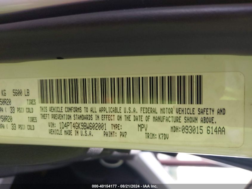 2011 Dodge Nitro Heat VIN: 1D4PT4GK9BW602001 Lot: 40154177