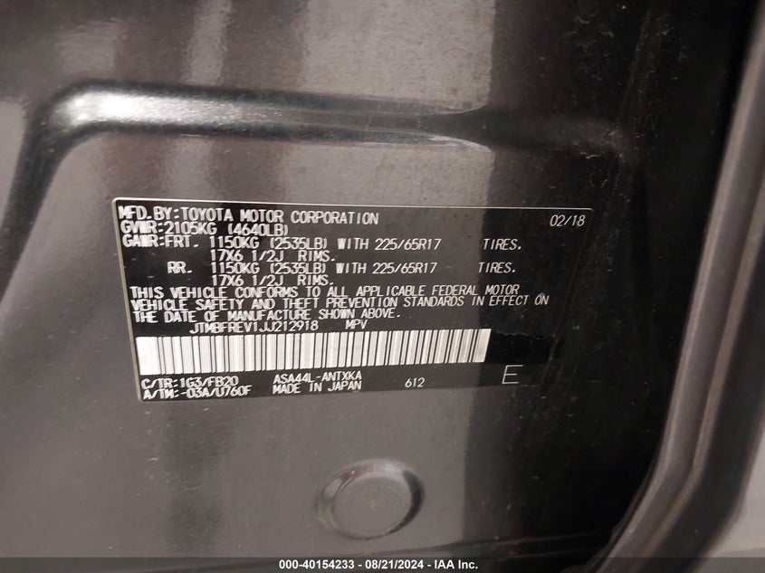 2018 TOYOTA RAV4 LE - JTMBFREV1JJ212918