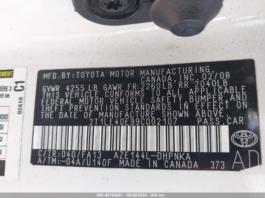 2T1LE40E99C002107 2009 Toyota Corolla Matrix S