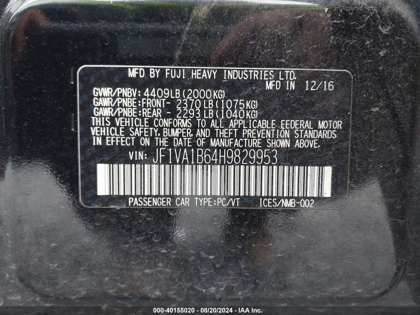 2017 SUBARU WRX - JF1VA1B64H9829953