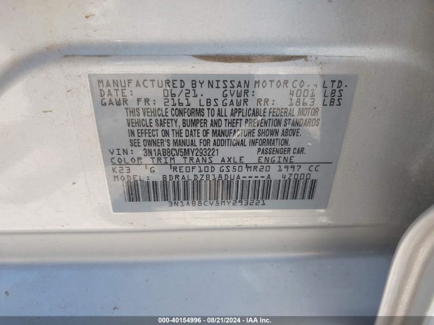 2021 Nissan Sentra Sv Xtronic Cvt VIN: 3N1AB8CV5MY293221 Lot: 40154996