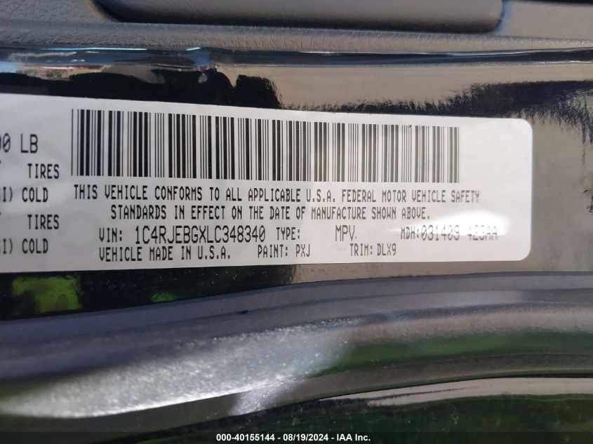 2020 Jeep Grand Cherokee Limited 4X2 VIN: 1C4RJEBGXLC348340 Lot: 40155144