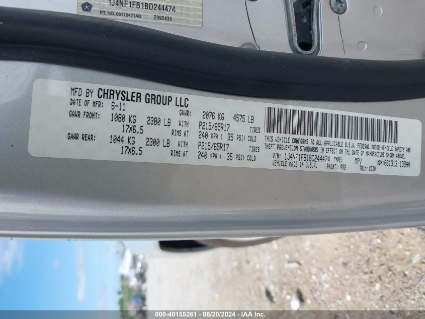 2011 Jeep Compass VIN: 1J4NF1FB1BD244474 Lot: 40155261