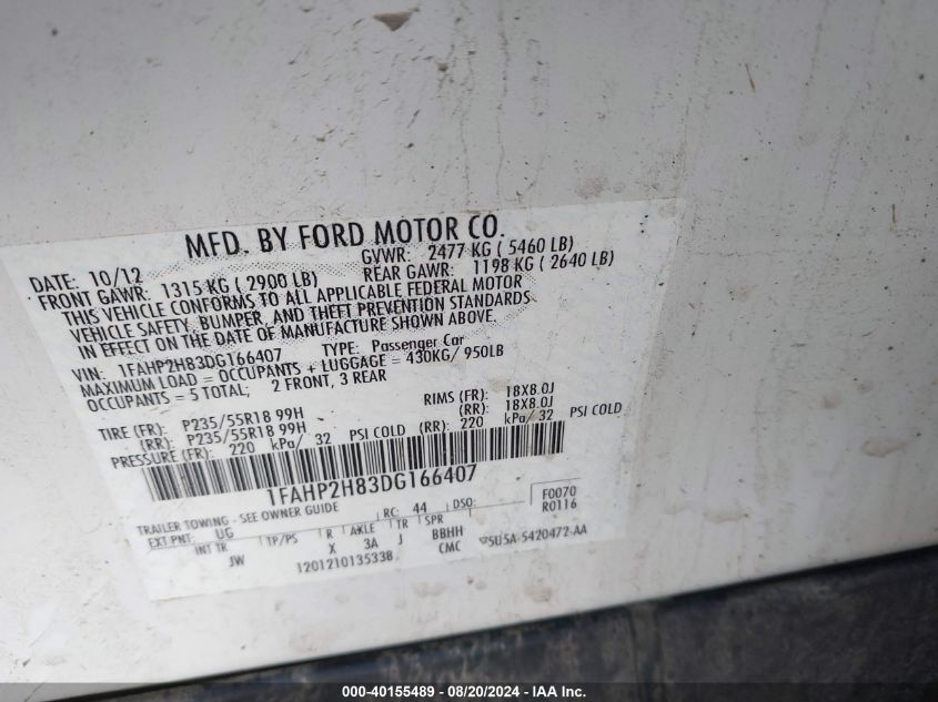 2013 FORD TAURUS SEL - 1FAHP2H83DG166407