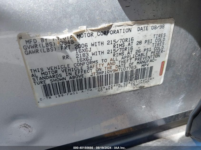 1998 Toyota Rav4 VIN: JT3HP10V9W7107763 Lot: 40155666