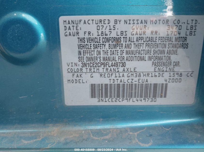 3N1CE2CP9FL449730 2015 Nissan Versa Note S Plus