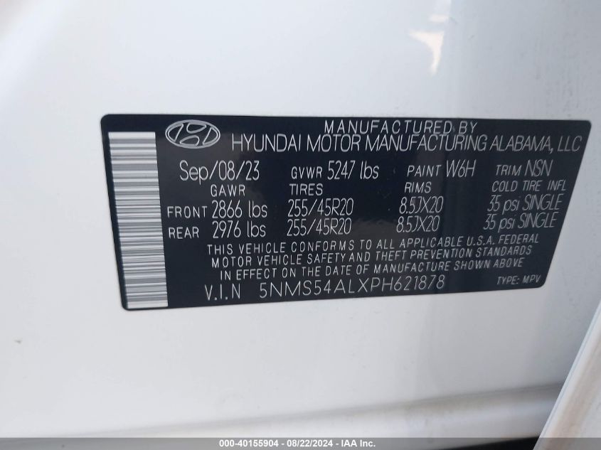 2023 Hyundai Santa Fe Calligraphy VIN: 5NMS54ALXPH621878 Lot: 40155904