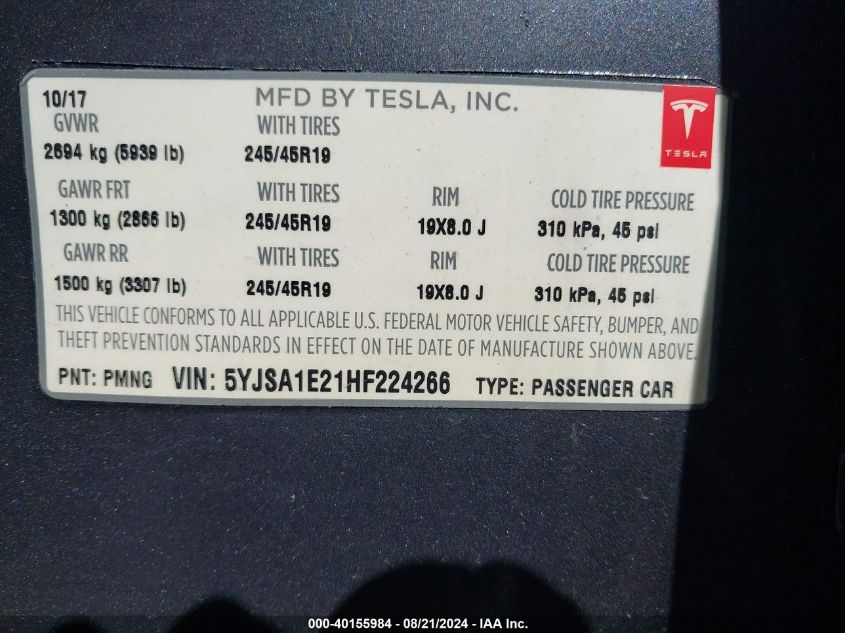 5YJSA1E21HF224266 2017 Tesla Model S 100D/60D/75D/90D/P100D