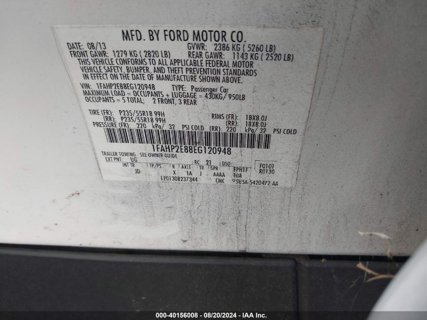 1FAHP2E88EG120948 2014 Ford Taurus Sel