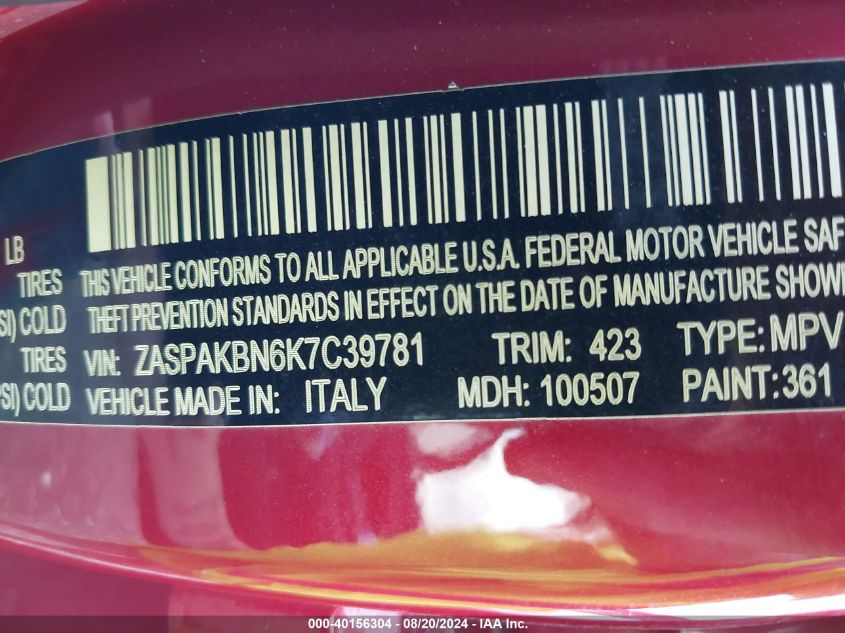 2019 Alfa Romeo Stelvio Ti VIN: ZASPAKBN6K7C39781 Lot: 40156304