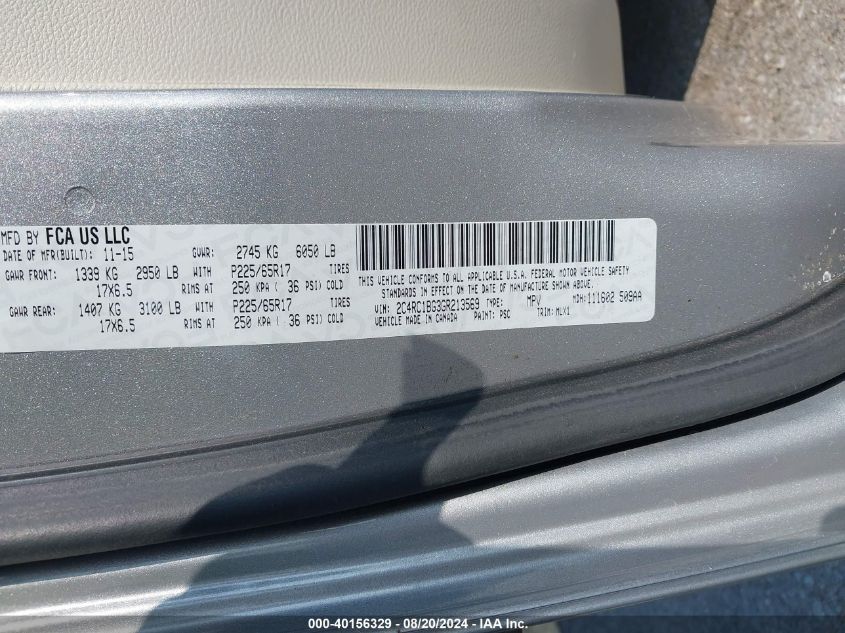 2016 Chrysler Town & Country Touring VIN: 2C4RC1BG3GR213569 Lot: 40156329