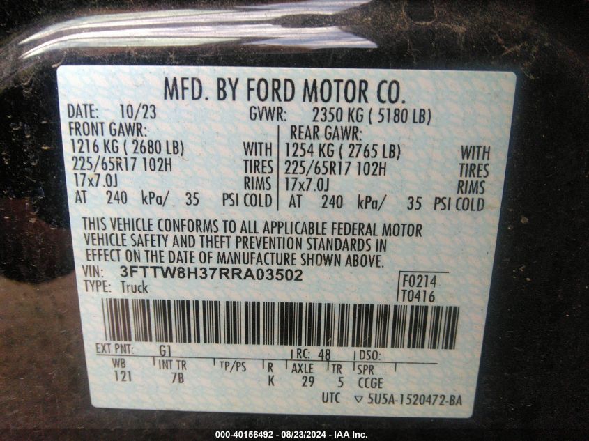 3FTTW8H37RRA03502 2024 Ford Maverick Xlt