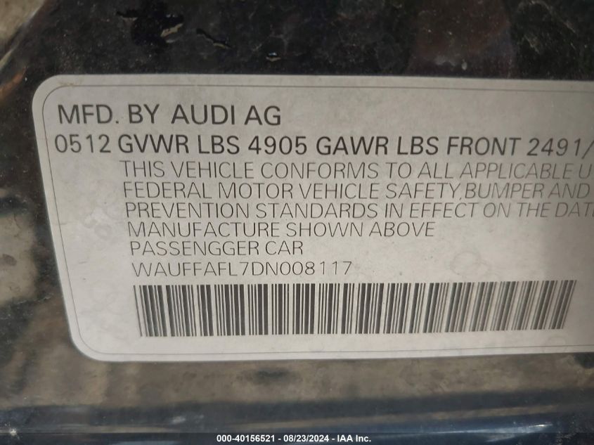 WAUFFAFL7DN008117 2013 Audi A4 2.0T Premium