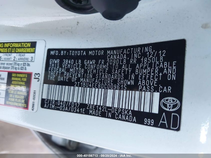 2013 TOYOTA COROLLA S - 2T1BU4EE8DC009615