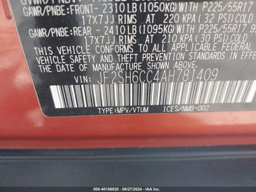 2010 Subaru Forester 2.5X Premium VIN: JF2SH6CC4AH781409 Lot: 40156820