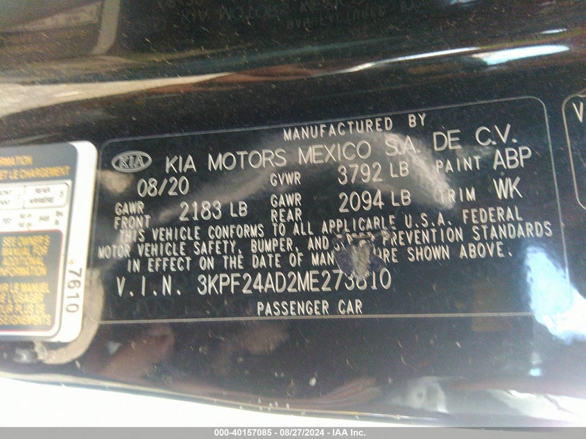 2021 KIA FORTE LXS - 3KPF24AD2ME273810