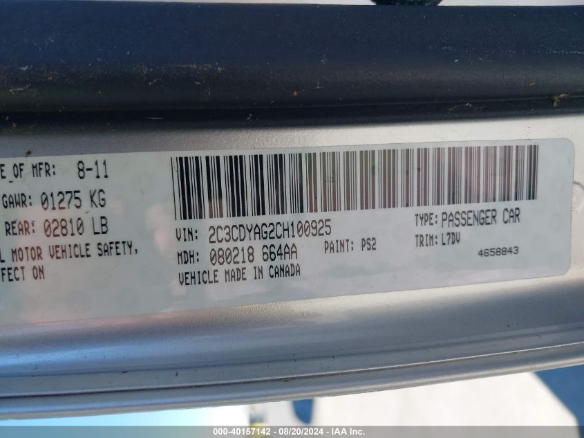 2012 Dodge Challenger Sxt VIN: 2C3CDYAG2CH100925 Lot: 40157142