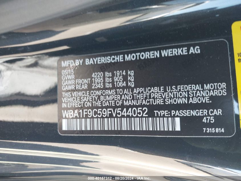 2015 BMW 228 I Sulev VIN: WBA1F9C59FV544052 Lot: 40157312