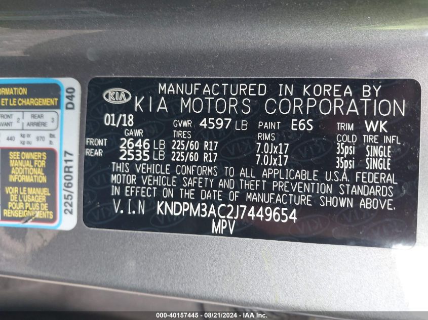 KNDPM3AC2J7449654 2018 Kia Sportage Lx