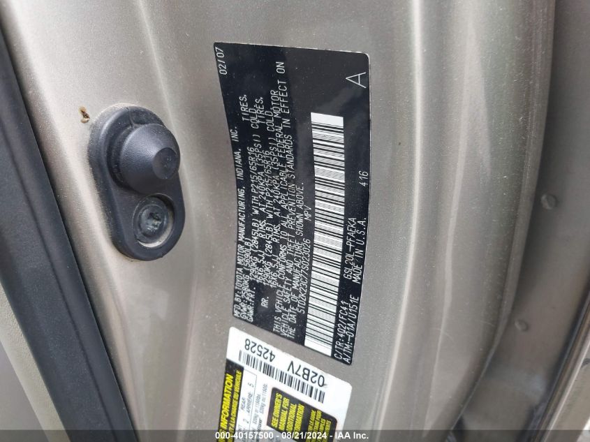 2007 Toyota Sienna Le VIN: 5TDZK23C77S023026 Lot: 40157500