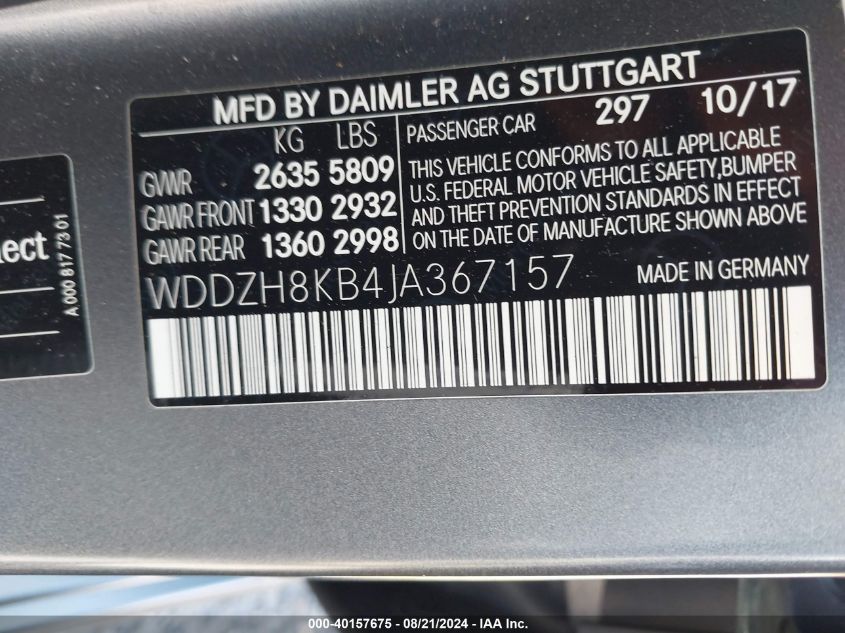 WDDZH8KB4JA367157 2018 Mercedes-Benz E 63 Amg-S