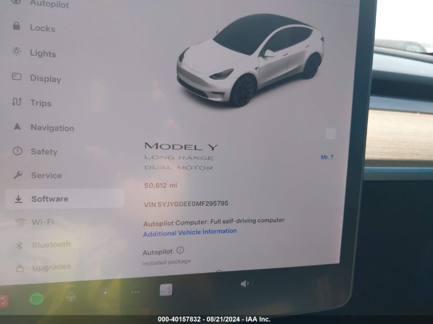 2021 Tesla Model Y VIN: 5YJYGDEE0MF295795 Lot: 40157832