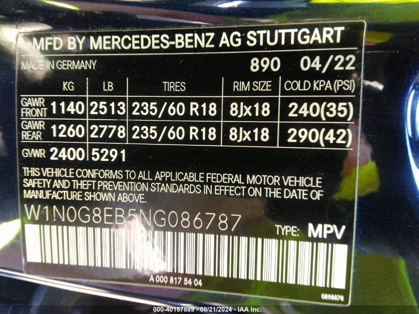 2022 MERCEDES-BENZ GLC 300 4MATIC SUV - W1N0G8EB5NG086787