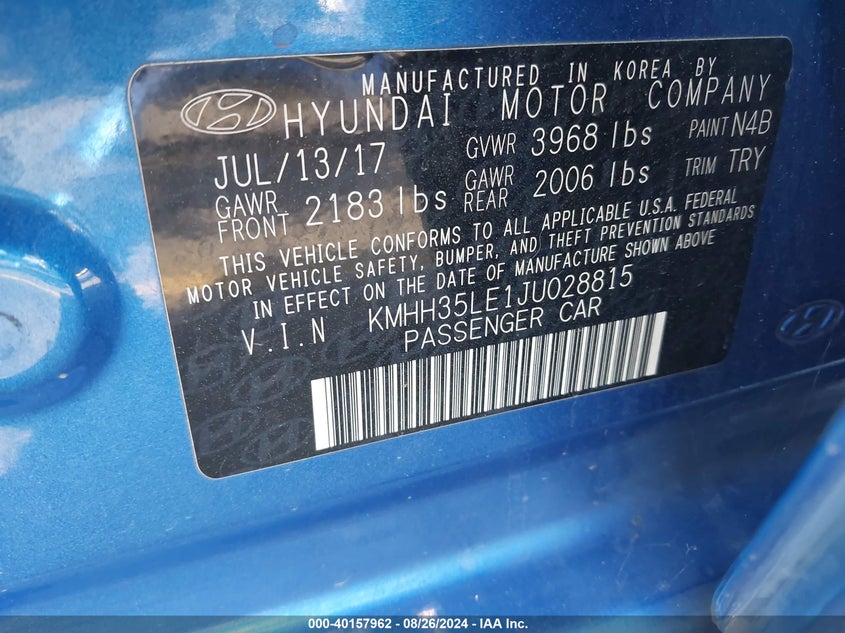 VIN KMHH35LE1JU028815 2018 HYUNDAI ELANTRA GT
