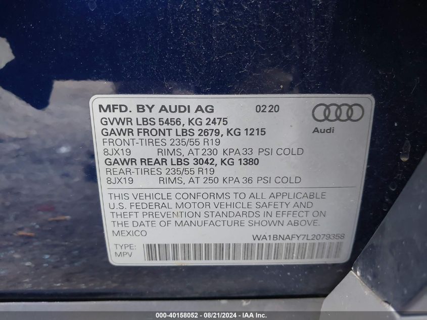 WA1BNAFY7L2079358 2020 Audi Q5 Premium Plus 45 Tfsi Quattro S Tronic