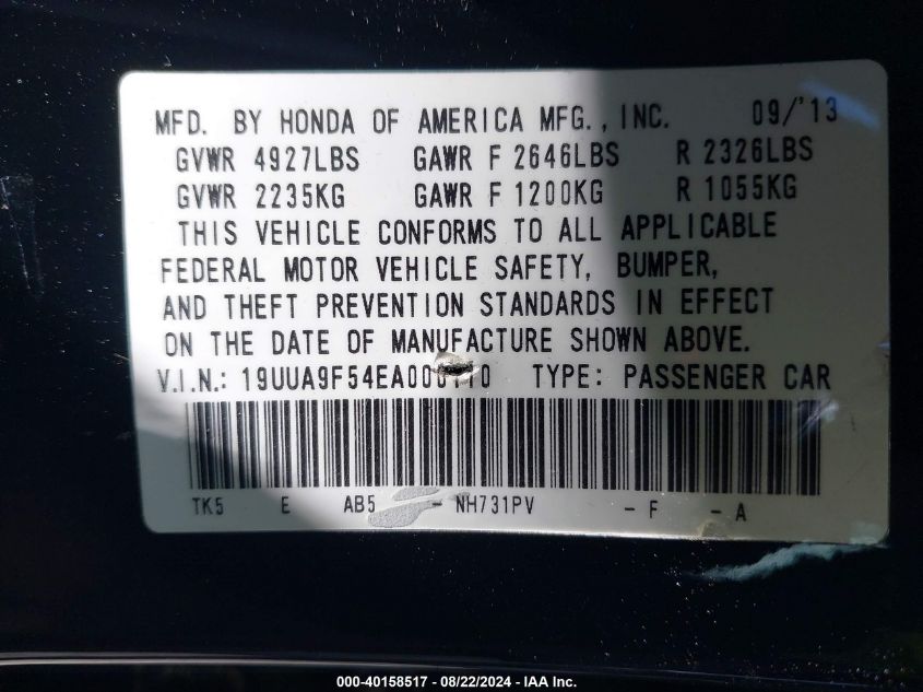 19UUA9F54EA000110 2014 Acura Tl 3.7