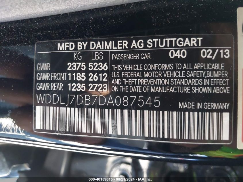 WDDLJ7DB7DA087545 2013 Mercedes-Benz Cls 550