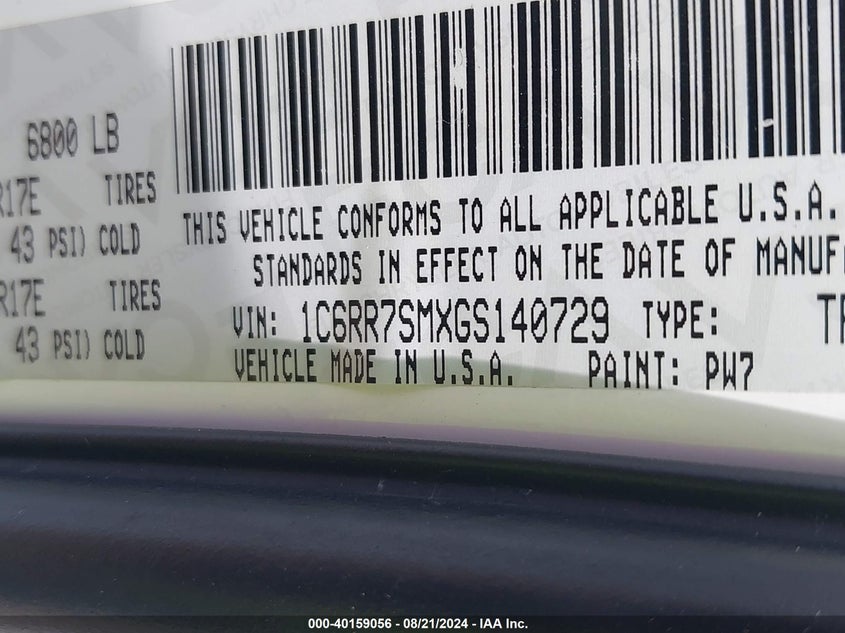 2016 RAM 1500 TRADESMAN - 1C6RR7SMXGS140729