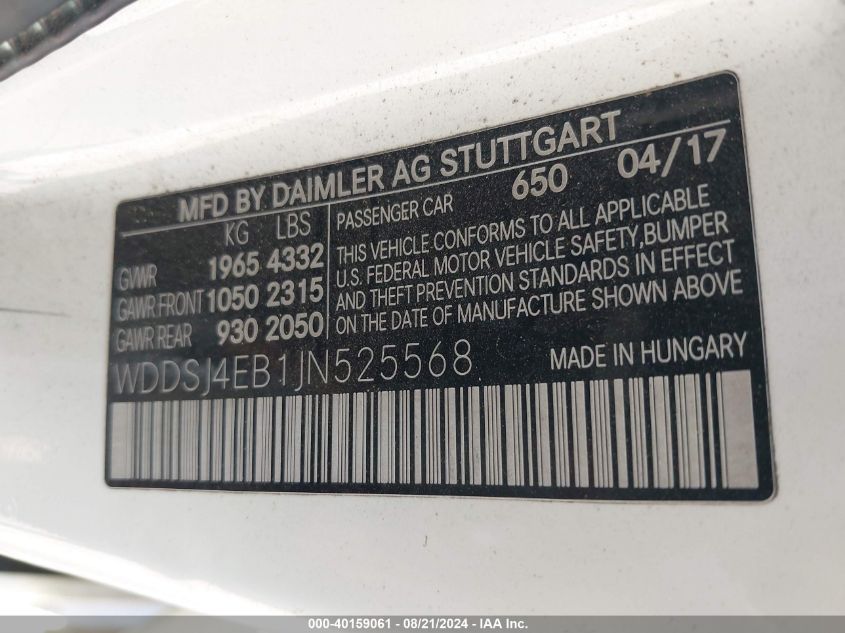 WDDSJ4EB1JN525568 2018 Mercedes-Benz Cla 250