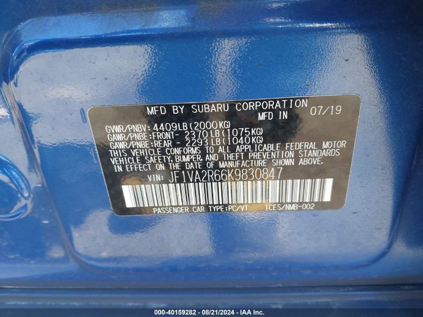 JF1VA2R66K9830847 2019 Subaru Wrx Sti