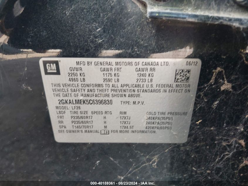 2012 GMC Terrain Sle-1 VIN: 2GKALMEK5C6396830 Lot: 40159361