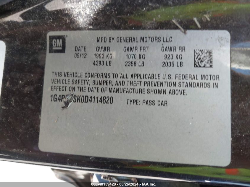 2013 Buick Verano Convenience Group VIN: 1G4PR5SK0D4114820 Lot: 40159428