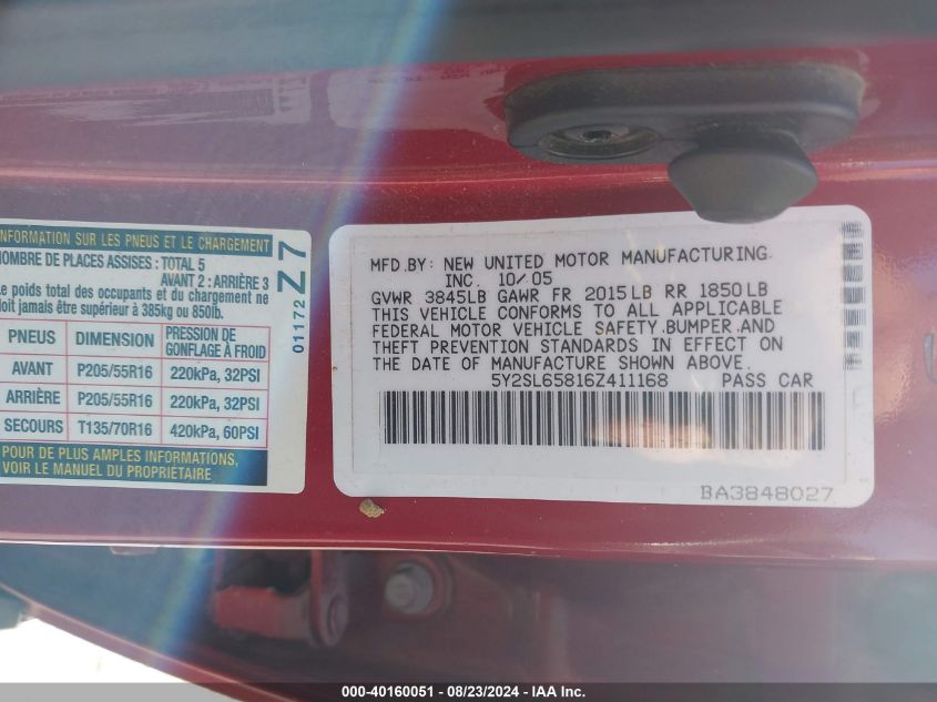 5Y2SL65816Z411168 2006 Pontiac Vibe