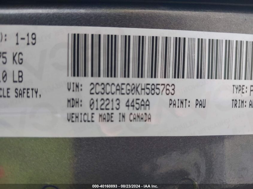 2C3CCAEG0KH585763 2019 Chrysler 300 Limited