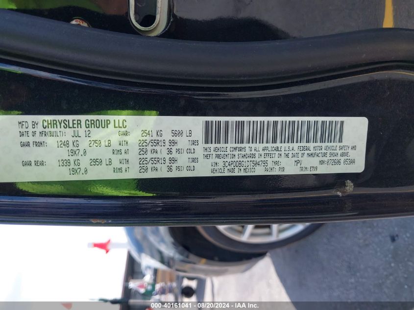 2013 Dodge Journey Sxt VIN: 3C4PDDBG1DT504795 Lot: 40161041