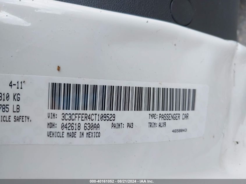 2012 Fiat 500C Lounge VIN: 3C3CFFER4CT109529 Lot: 40161052