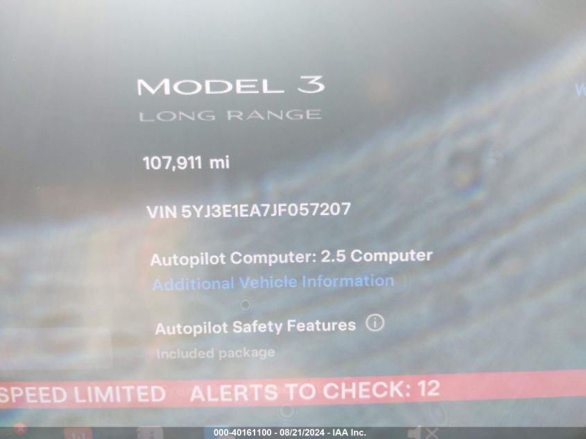 2018 Tesla Model 3 VIN: 5YJ3E1EA7JF057207 Lot: 40161100