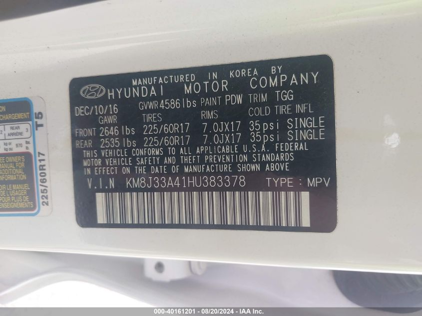 KM8J33A41HU383378 2017 Hyundai Tucson Se